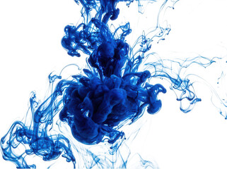 Obraz premium Dynamic blue liquid ink swirling in clear water isolated on transparent background for fluid motion graphic design and effects