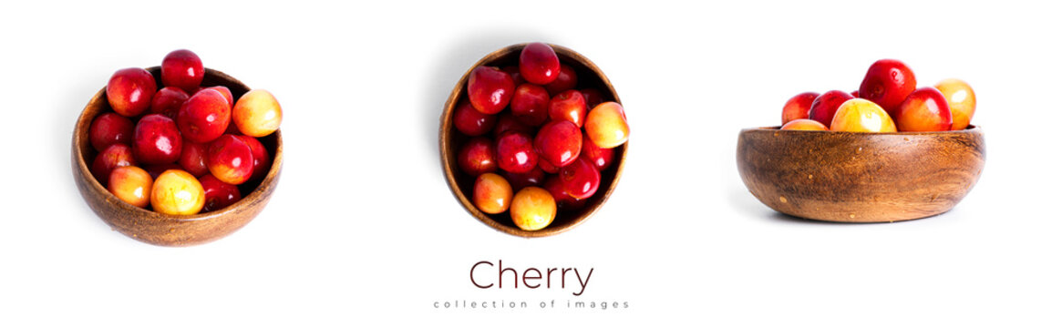 Cherry isolated on a white background. Sweet cherry berries on a white background. Red berries are isolated. High quality photo