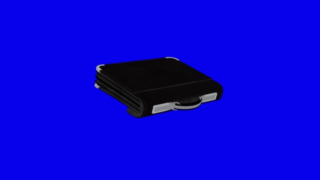 Black Leather Business Briefcase Bag on Blue Screen Loop Animation