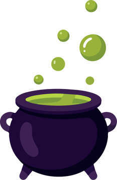 Witch Cauldron with Green Boiling Potion Vector Icon Isolated on White Background