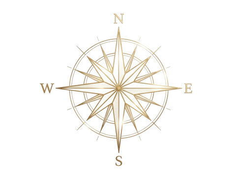 Elegant antique golden compass rose design isolated on transparent background for nautical and adventure graphic elements