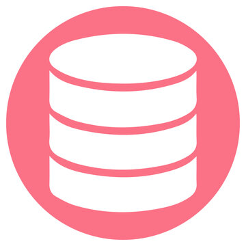Minimalist database icon in pink circle, flat server storage vector, digital data center symbol for web interface and app design