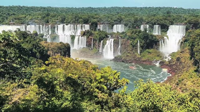 Iguazu Falls on the Argentina-Brazil border, one of the world&rsquo;s largest waterfall systems with 275 cascades surrounded by lush subtropical rainforest in Iguazu National Park.