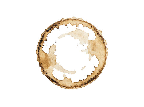 Textured round coffee cup ring stain isolated on transparent background for professional cafe design and coffee culture visual assets