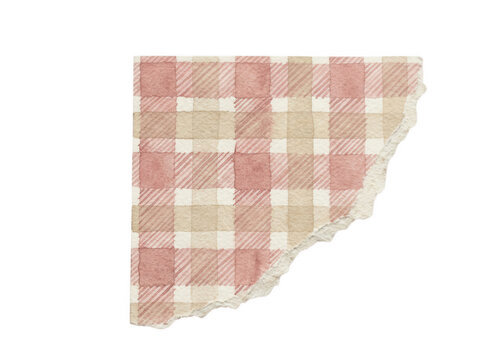 Fragment of watercolor plaid pattern on rough textured paper isolated on transparent background for unique design and craft assets
