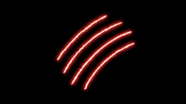 Glowing red Neon line Animal claw scratches, tiger, dog, lion. neon fire scratch looping. 4K video