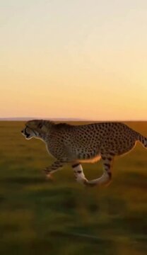 Cheetah sprinting across grassy plain at sunset &mdash; 4K video