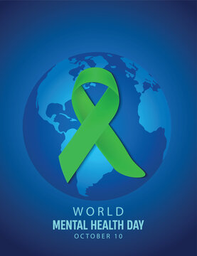 World Mental Health Day green ribbon symbolizes awareness support and emotional vector poster