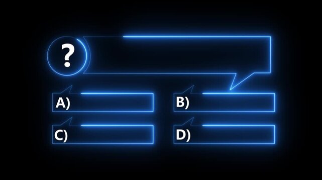Quiz Neon Line Animation with option selection on black background ,Quiz template challenge with option selection, quiz game animation, Motion graphics of question bank ..4k motion video.