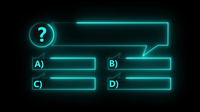 Quiz Neon Line Animation with option selection on black background ,Quiz template challenge with option selection, quiz game animation, Motion graphics of question bank ..4k motion video.