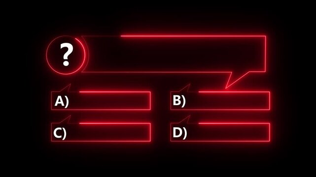 Quiz Neon Line Animation with option selection on black background ,Quiz template challenge with option selection, quiz game animation, Motion graphics of question bank ..4k motion video.