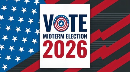 Obraz premium Vote 2026 Midterm Election poster with American flag stars graphic.