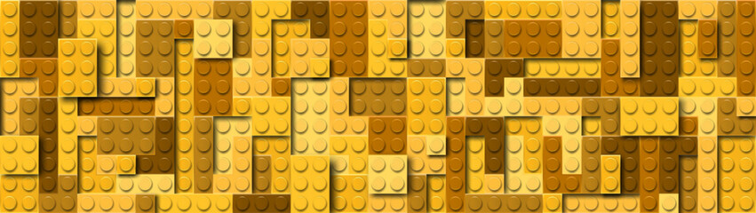 Realistic yellow plastic constructor background with shadows. Play and build concept. Vintage brown style. Vector illustration © boxerx