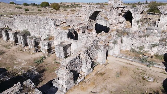Historical ruins from the Roman period. Castles and walls made of stone.