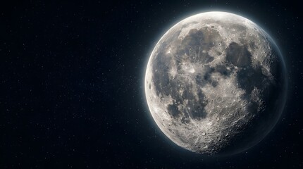 Fototapeta premium A breathtaking full moon as seen from outer space showcasing intricate crater details against a dark starry sky above planet