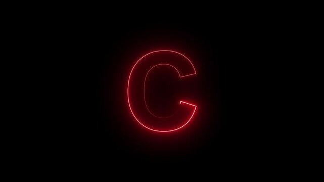 Glowing Neon Letter C Futuristic Alphabet Initial Logo Sign Lighted Typography On Dark Isolated Background Stock Photo.