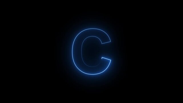 Glowing Neon Letter C Futuristic Alphabet Initial Logo Sign Lighted Typography On Dark Isolated Background Stock Photo.