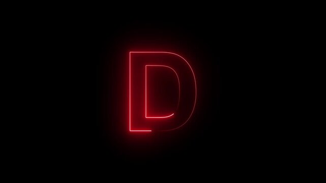 Glowing Neon Letter D Futuristic Alphabet Initial Logo Sign Lighted Typography On Dark Isolated Background Stock Photo.