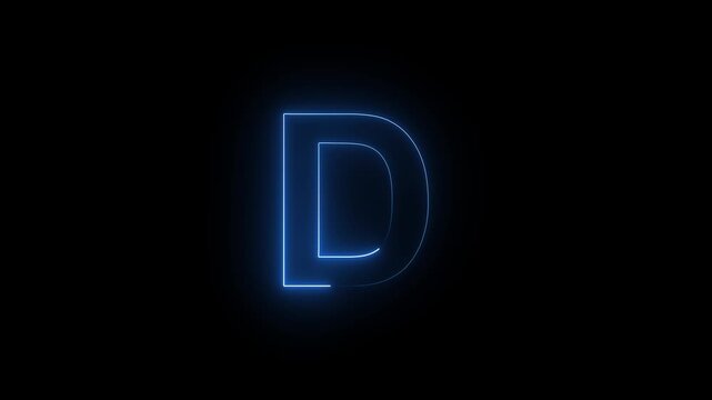 Glowing Neon Letter D Futuristic Alphabet Initial Logo Sign Lighted Typography On Dark Isolated Background Stock Photo.