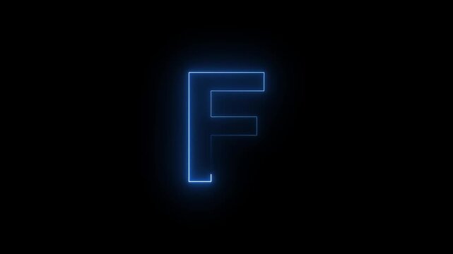 Glowing Neon Letter F Futuristic Alphabet Initial Logo Sign Lighted Typography On Dark Isolated Background Stock Photo.