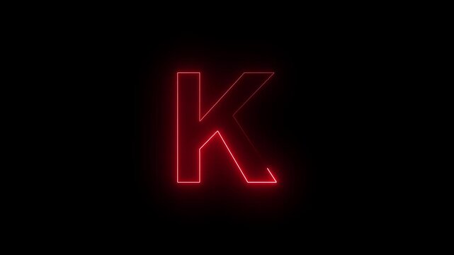 Glowing Neon Letter K Futuristic Alphabet Initial Logo Sign Lighted Typography On Dark Isolated Background Stock Photo.