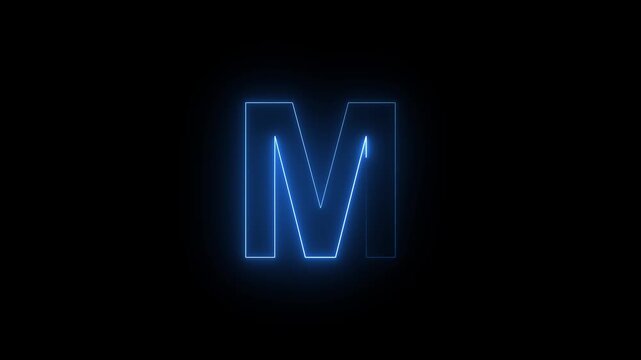 Glowing Neon Letter M Futuristic Alphabet Initial Logo Sign Lighted Typography On Dark Isolated Background Stock Photo.