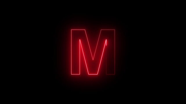 Glowing Neon Letter M Futuristic Alphabet Initial Logo Sign Lighted Typography On Dark Isolated Background Stock Photo.