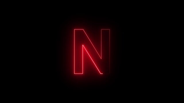 Glowing Neon Letter N Futuristic Alphabet Initial Logo Sign Lighted Typography On Dark Isolated Background Stock Photo.