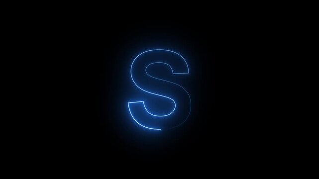 Glowing Neon Letter S Futuristic Alphabet Initial Logo Sign Lighted Typography On Dark Isolated Background Stock Photo.