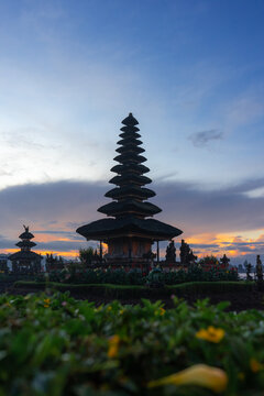 Pura Ulun Danu Bratan Temple Pagoda at Sunrise Bali