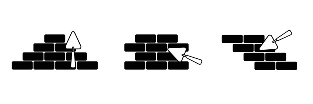 brick wall with trowel construction icon simple vector design black white illustration template collections. eps 10