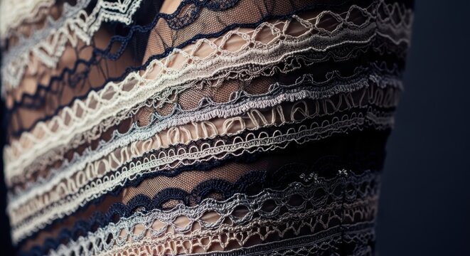 Black and white lace fabric texture with decorative pattern
