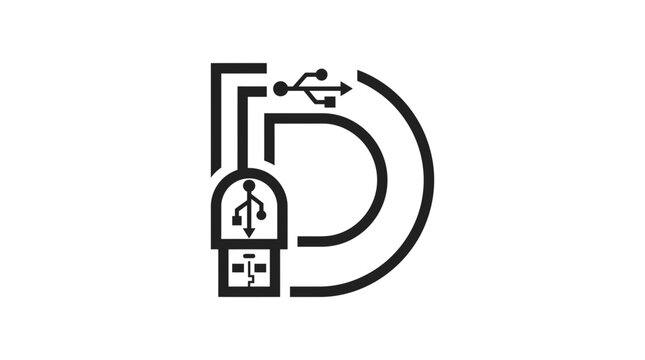 Letter D logo design with integrated USB connector.