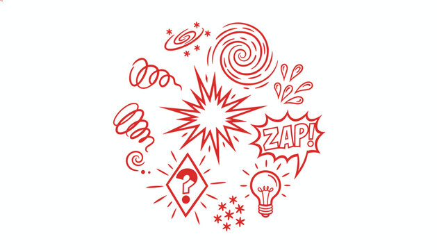 Dynamic red comic style explosion and zap sound effect doodles