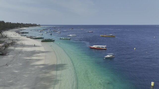 Drone view of natural landscape of Gili Meno island in Lombok, Indonesia