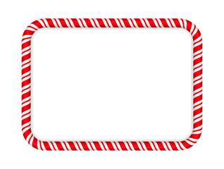 Fototapeta premium Candy cane striped Christmas frame. Red and white rounded rectangular Christmas border. Festive sweet decor for holiday greeting, menu or sale. Vector illustration