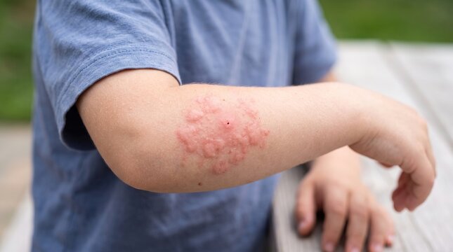 Child Arm with Severe Swollen Allergic Reaction from Insect Mosquito Bite
