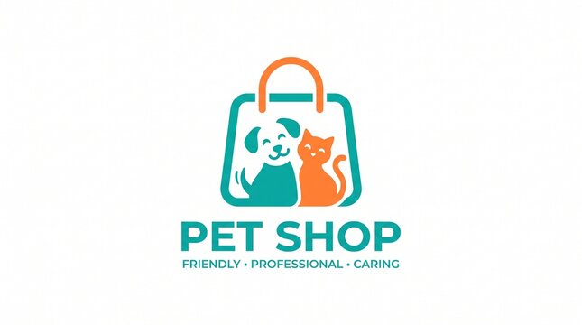 Pet Shop Logo with Dog and Cat Inside Shopping Bag Icon for Animal Store Retail Branding