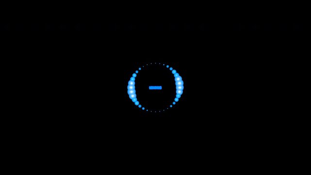 Minimal digital loading indicator formed by precisely arranged glowing blue particles along a full 360-degree circular arc with consistent dual traveling activation heads across a seamless 5-second te