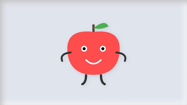 Cute cartoon apple character with smiling face and limbs on light background