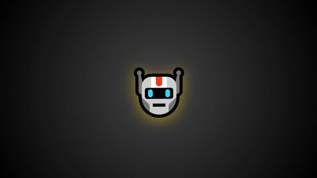 Minimalist robot icon on dark gradient background with glow effect