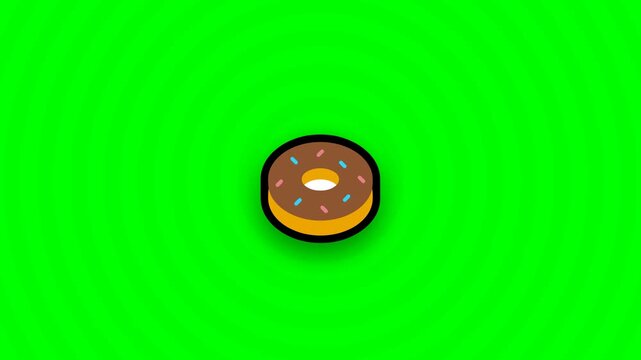 Colorful donut with sprinkles on vibrant green background