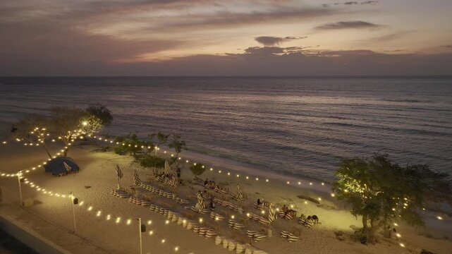 Natural landscape of beachfront hotel view on Gili Trawangan island in Lombok, Indonesia at dusk