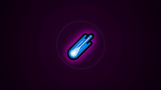 Glowing blue comet icon on dark purple background