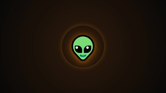 Minimalist green alien face on dark background with glowing effect