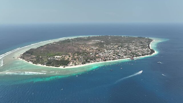 Aerial view of coastline of Gili Trawangan island in lombok, Indonesia