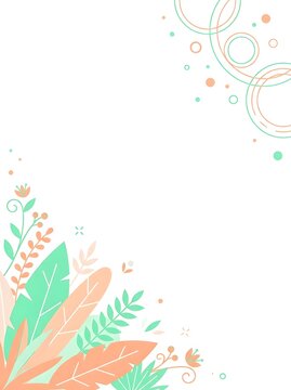 Minimalist Botanical Corner Frame Background with Pastel Leaves and Abstract Circles for Elegant Poster Design