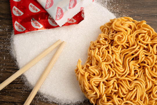 Bangkok, Thailand August 20, 2026 Instant noodles dry junk food with high sodium.