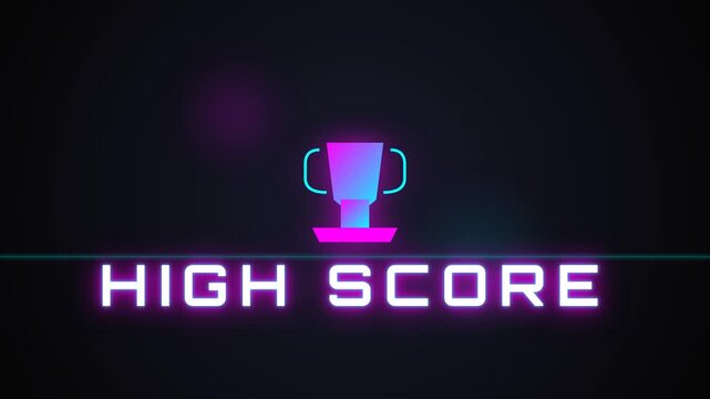 Retro neon high score screen with trophy icon in dark background