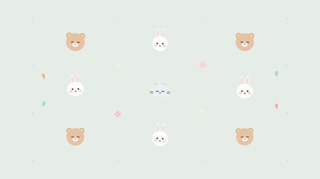 Cute Animal Pattern Motion Graphic Animation with Bunny and Bear Character Vector Background